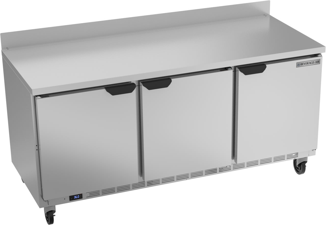 Beverage Air WTR72AHC 72" 3-Door Worktop Refrigerator with 4" Backsplash
