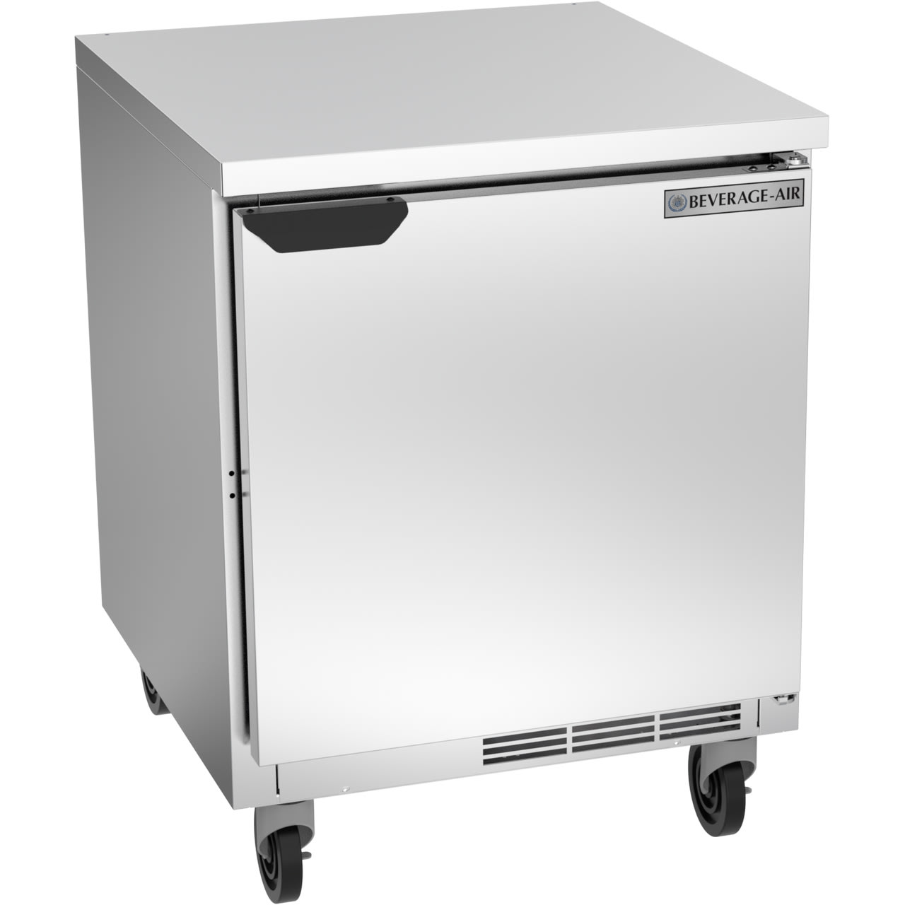 Beverage Air WTR27AHC-FLT-23 27" 1-Door Worktop Refrigerator with Flat Top and 3" Casters