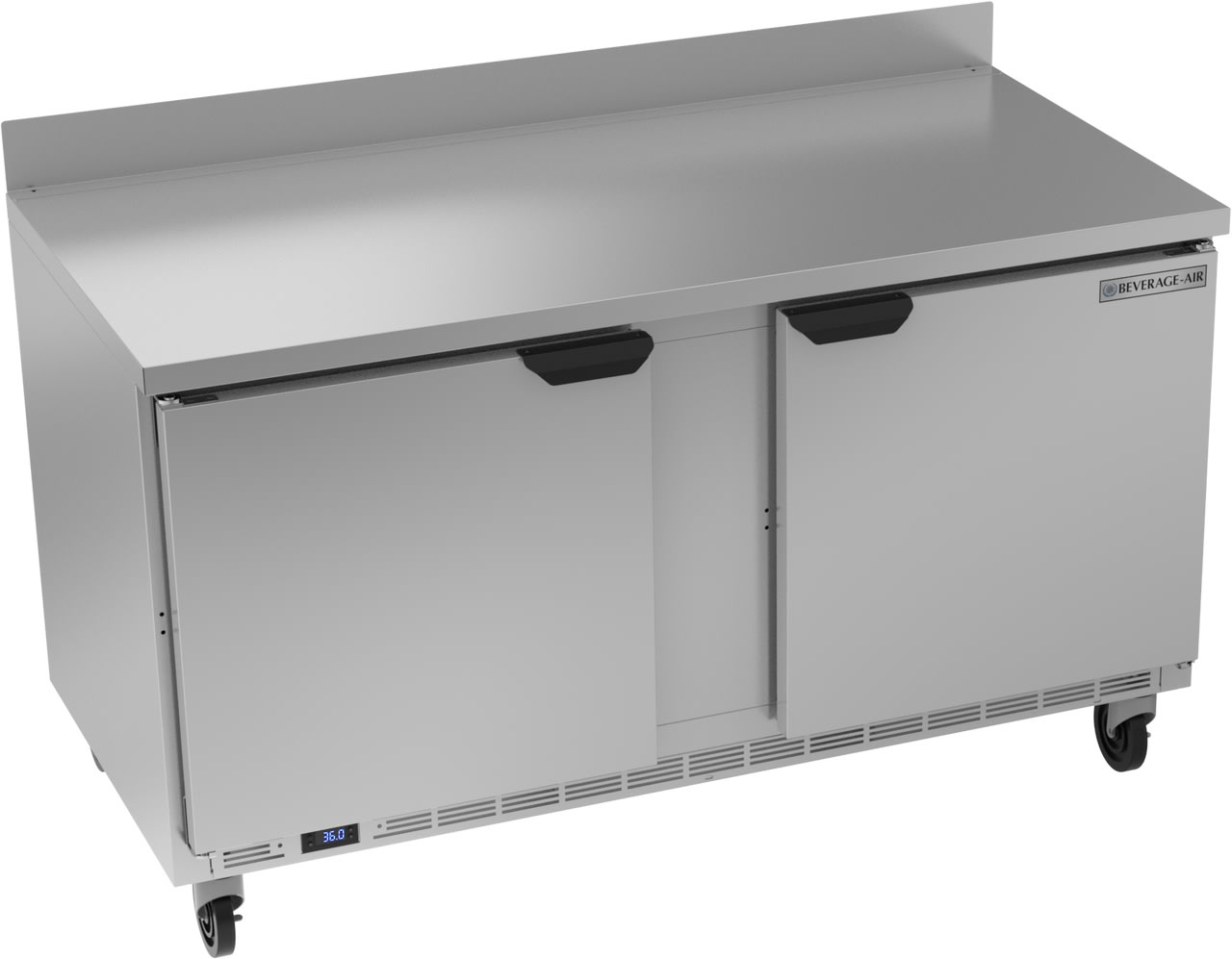 Beverage Air WTR60AHC 60" 2-Door Worktop Refrigerator with 4" Backsplash