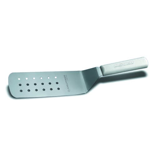 Dexter Russell PS286-8R-PCP 19703R Sani-Safe Collection Offset Perforated 8" x 3" Stainless Steel Blade Turner With Red Textured Polypropylene Handle In Perfect Cutlery Packaging