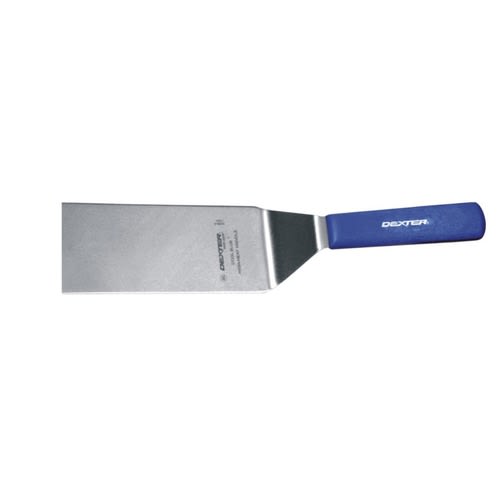 Dexter Russell S286-8SQH-PCP 19613H Sani-Safe Collection Offset Square-End 8" x 3" Stainless Steel Blade NSF Certified Grill Turner With Heat-Resistant Cool Blue Textured Polypropylene Handle In Perfect Cutlery Packaging