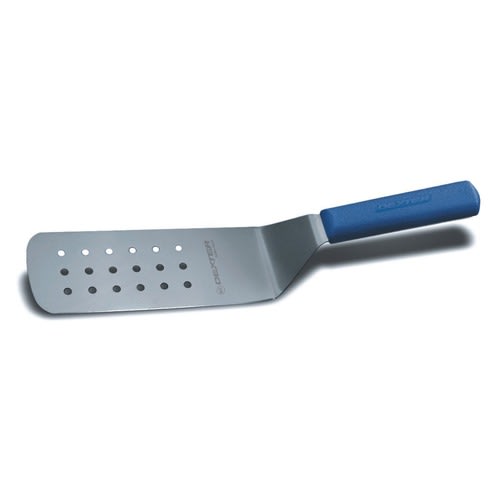 Dexter Russell PS286-8C-PCP 19703C Sani-Safe Collection Offset Perforated 8" x 3" Stainless Steel Blade Turner With Blue Textured Polypropylene Handle In Perfect Cutlery Packaging