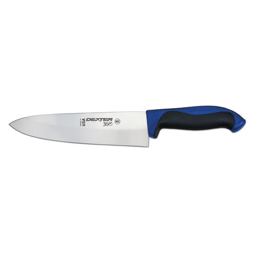 Dexter Russell S360-8C-PCP 36005C 360 Series 8 Inch DEXSTEEL High Carbon Steel Cook Knife With Blue Santoprene Handle