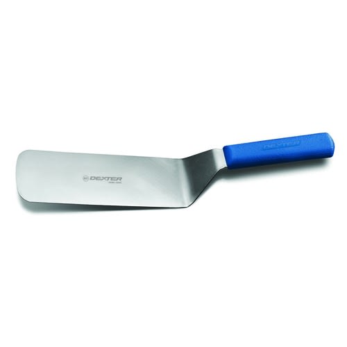 Dexter Russell S286-8C-PCP 19693C Sani-Safe Collection Offset 8" x 3" Stainless Steel Blade NSF Certified Cake Turner With Blue Textured Polypropylene Handle In Perfect Cutlery Packaging