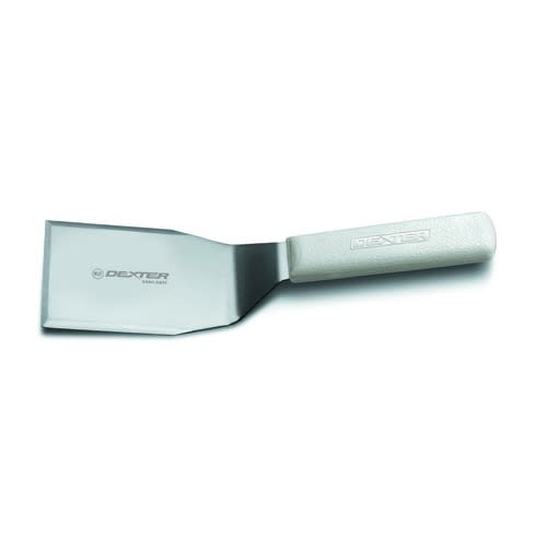 Dexter Russell S285-3PCP 19713 Sani-Safe Collection Beveled-Edge Solid 4" x 3" Stainless Steel Blade Hamburger Turner With White Textured Polypropylene Handle In Perfect Cutlery Packaging