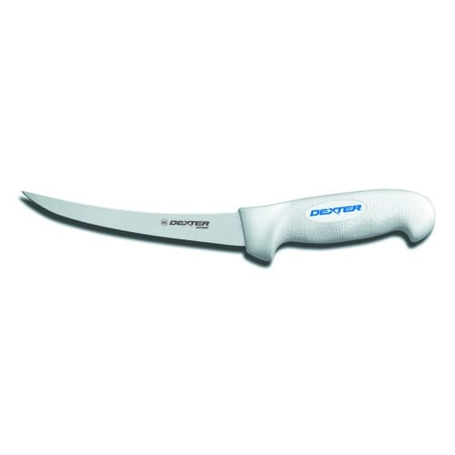 Dexter Russell SG131-6PCP 24003 SofGrip 6 Inch Narrow DEXSTEEL High Carbon Steel Curved Boning Knife With White Rubber Handle