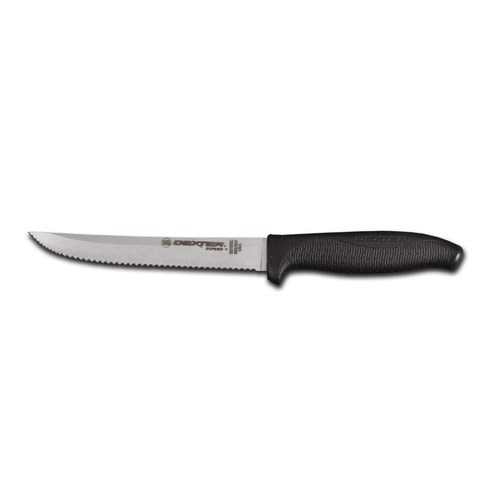 Dexter Russell SG156SCB-PCP 24213B SofGrip Black Handle 6 Inch Scalloped Edge High Carbon Steel Utility Slicer In Packaging