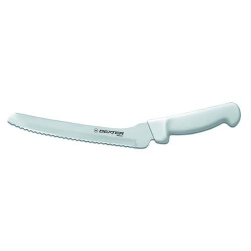 Dexter Russell P94807 31606 Basics 8 Inch High Carbon Steel Scalloped Offset Sandwich Knife With Textured White Handle