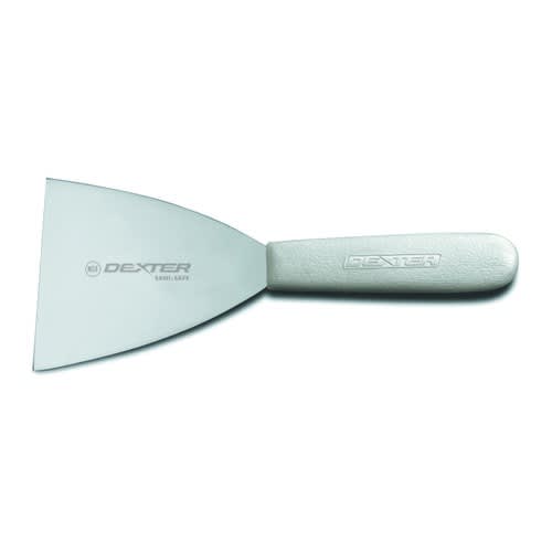 Dexter Russell S294PCP 19833 Sani-Safe Collection 8 1/2" Long Stiff 4" Stainless Steel Blade NSF Certified Griddle Scraper With White Textured Polypropylene Handle In Perfect Cutlery Packaging
