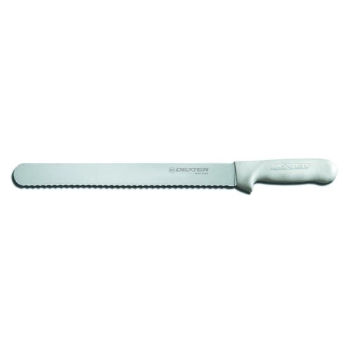 Dexter Russell S140-12SC-PCP 13463 Sani-Safe White Handle 12 Inch Scalloped Edge Blade Slicer Knife In Packaging