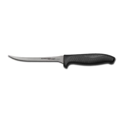 Dexter Russell SGL155NSCB-PCP 24303B SofGrip Black Handle 5 1/2 Inch Narrow Scalloped Edge High Carbon Steel Utility Slicer In Packaging