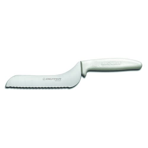 Dexter Russell S163-7SC-PCP 13623 Sani-Safe 7 Inch High Carbon Steel Offset Scalloped Utility Slicer With Textured White Handle