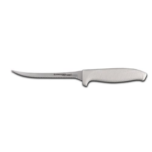 Dexter Russell SGL155NSC-PCP 24303 SofGrip White Handle 5 1/2 Inch Narrow Scalloped Edge High Carbon Steel Utility Slicer In Packaging