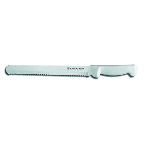 Dexter Russell P94804 31604 Basics White Handle 10 Inch Scalloped Edge High Carbon Steel Slicer / Bread Knife