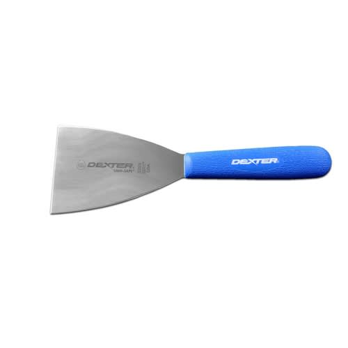 Dexter Russell S293H-PCP 19603H Sani-Safe Collection 12 1/2" Long Stiff 3" Stainless Steel Blade NSF Certified Griddle Scraper With Heat-Resistant Cool Blue Textured Polypropylene Handle In Perfect Cutlery Packaging