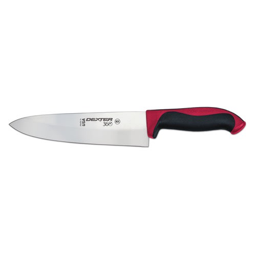 Dexter Russell S360-8R-PCP 36005R 360 Series 8 Inch DEXSTEEL High Carbon Steel Cook Knife With Red Santoprene Handle