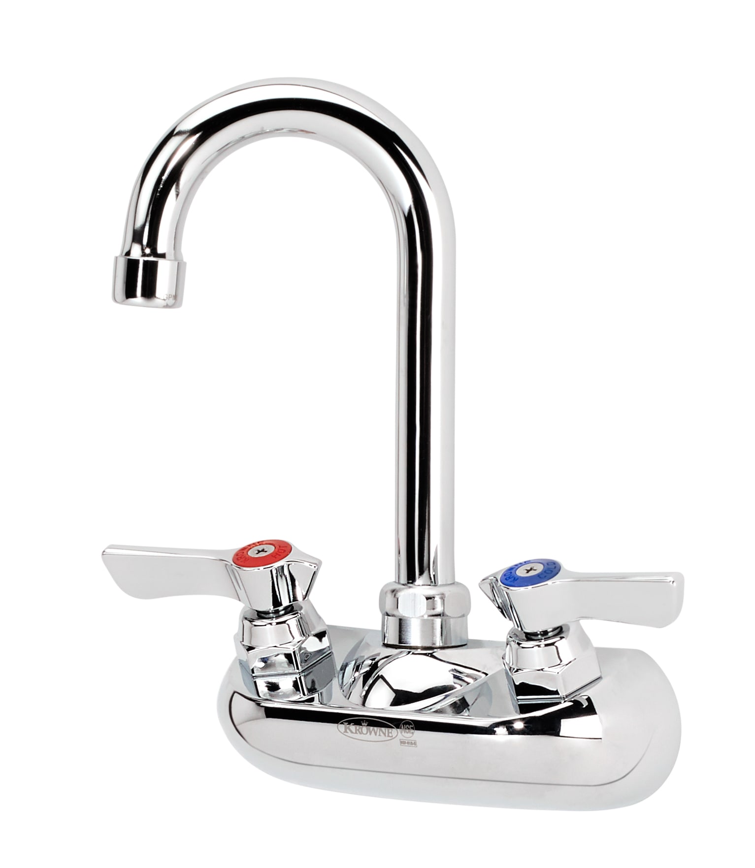Krowne 10-400L Silver Series 4" Center Wall Faucet, 1/4 Turn Ceramic Valves, 3-1/2" Gooseneck Spout