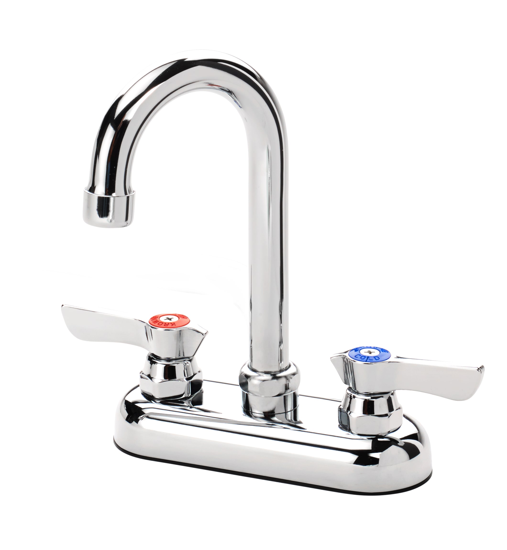 Krowne 11-400L Silver Series 4" Center Deck Faucet, 1/4 Turn Ceramic Valves, With 3-1/2" Gooseneck Spout