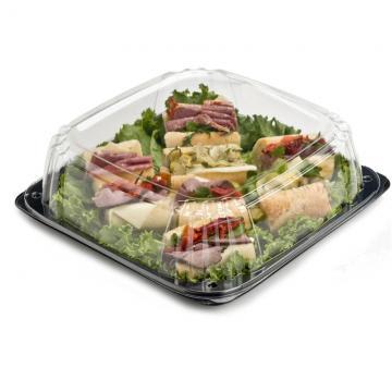 Sabert C9618 Black 18" UltraStack Square Platter with Clear 3" Dome Lid