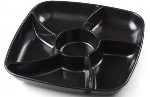 Sabert C93612CPP Black 12" Mozaïk Five-Section Square Platter with Clear PET Dome Lid