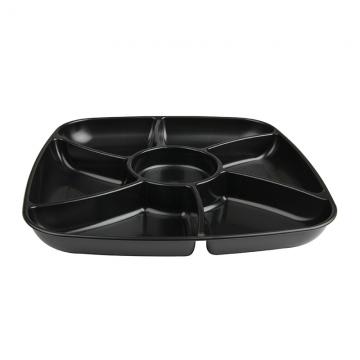 Sabert C93714CPP Black 14" Mozaïk Five-Section Square Platter with Clear PET Dome Lid