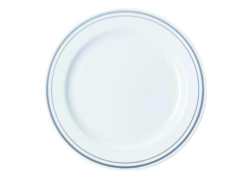 Sabert 9IMP144S White 9" Round Plate with Silver Decorative Rings