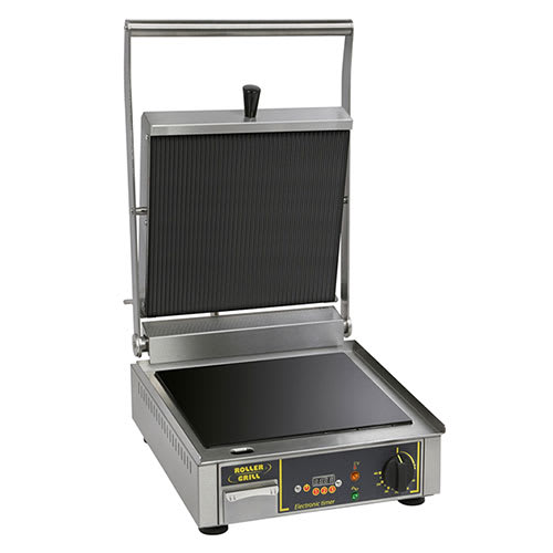 Equipex PANINI VG/1-L 13-1/4" Single Panini Grill with Grooved Top and Smooth Bottom Plates, 120V