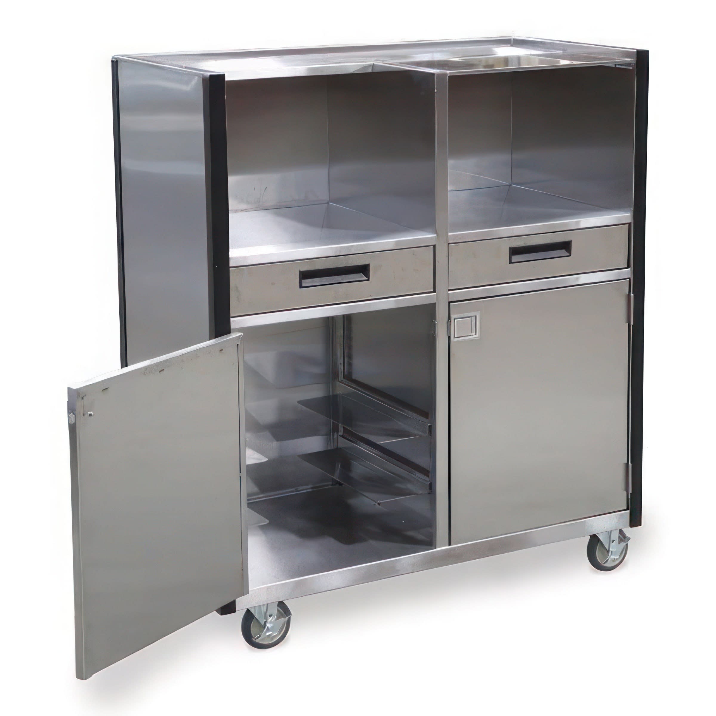 Lakeside Manufacturing 4605 Mobile Set-Up Station, Stainless Steel, (2) Open Compartments, (2) Enclosed Compartments, (2) Utility Drawers