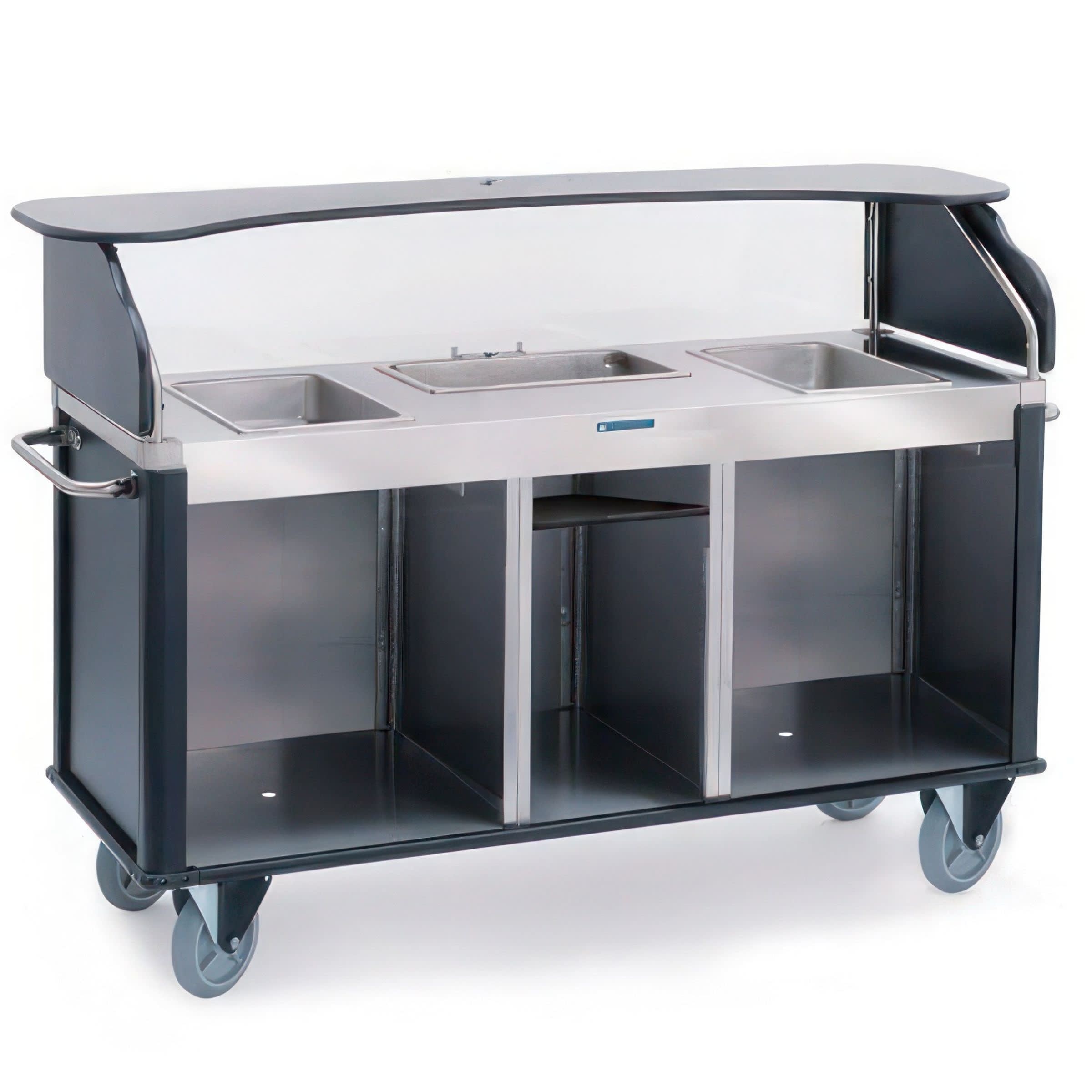 Lakeside Manufacturing 68220W Serv'n Express Serving Station, (3) Cut-Outs in Work Surface for 12" x 20" Pans, Walnut Laminate Finish