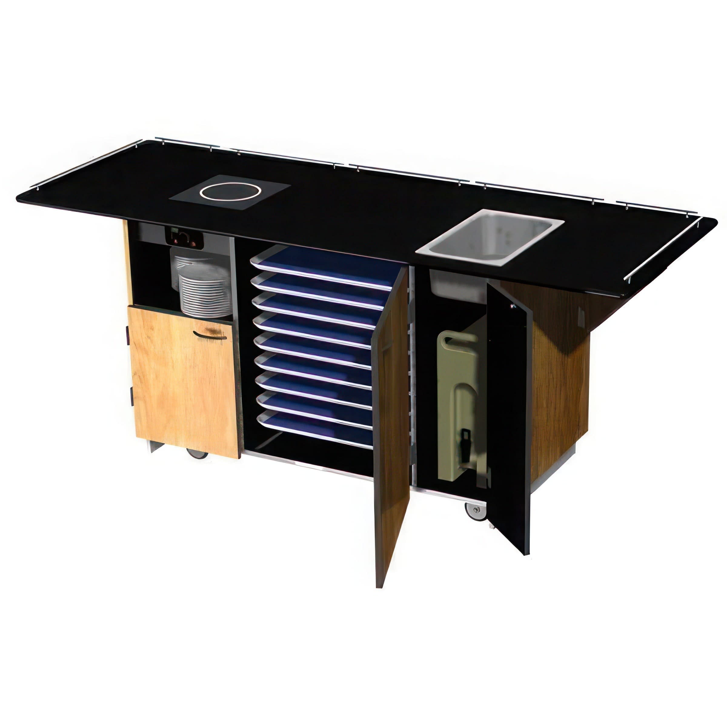 Lakeside Manufacturing 6855B Breakout Dining Station with Laminate Finish, Drop Leaves, (3) Interior Compartments, (1) 30-1/2" x 95" Top, Black Laminate Finish