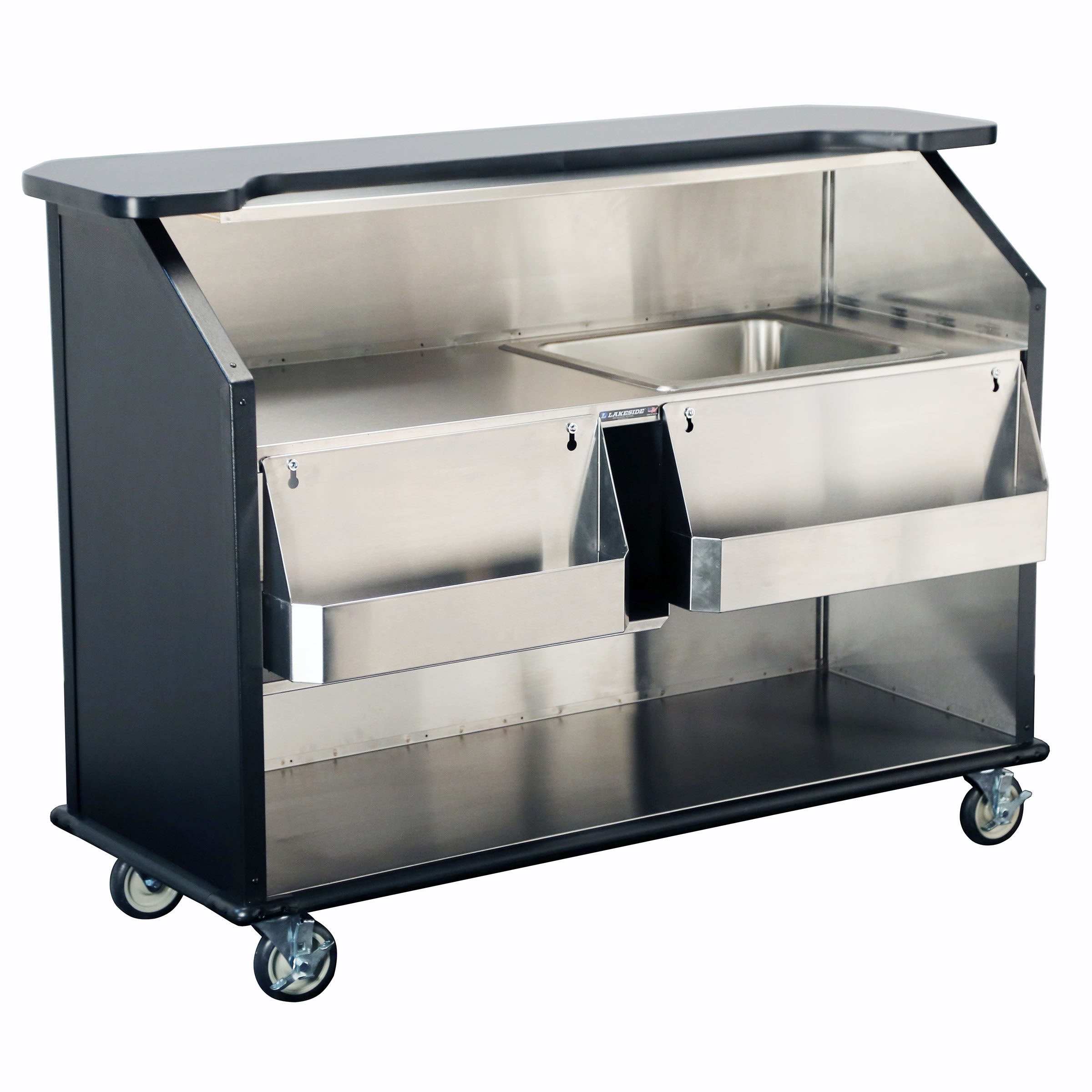 Lakeside Manufacturing 886HRM Portable Beverage Bar with (2) 40-Lb. Ice Bins, (2) Speed Rails 63-1/2" Wide, Hard Rock Maple Laminate Finish