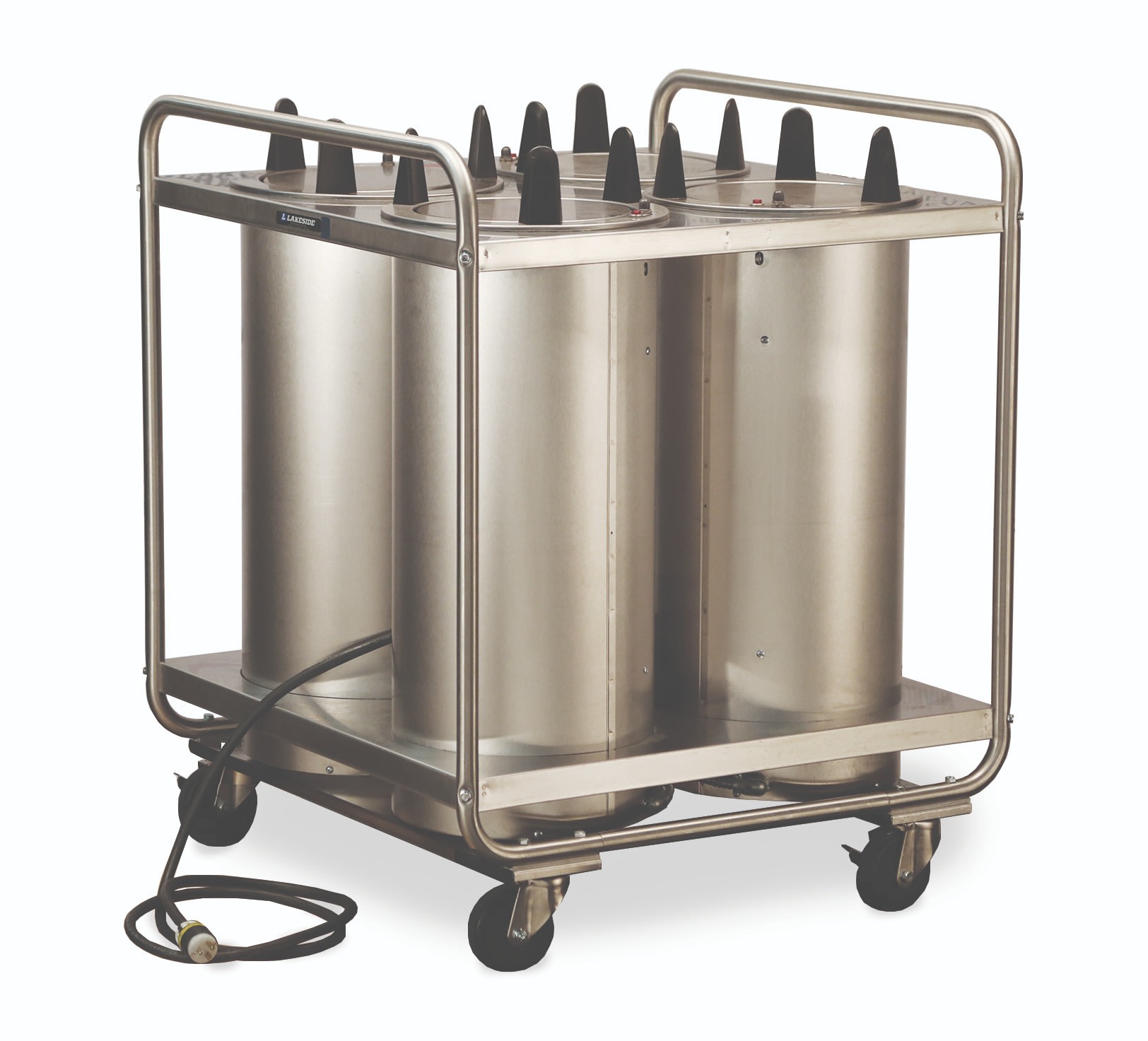 Lakeside Manufacturing 8410 Mobile Plate Dispenser, Heated, Tubular Frame, Four Stack, for 9-1/4 to 10-1/8 Inch Plates
