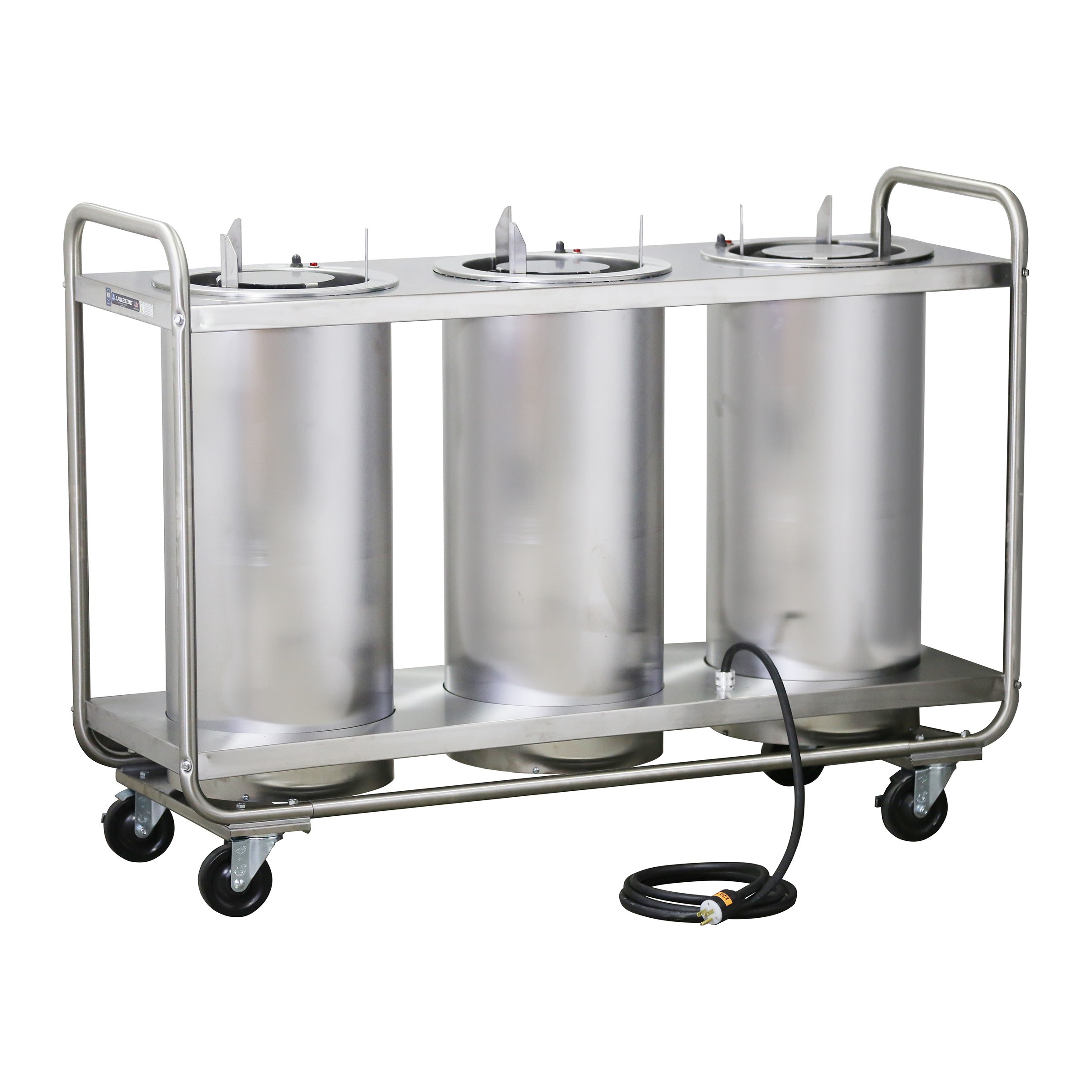 Lakeside Manufacturing 786 Mobile Plate Dispenser, Heated, Adjust-a-Fit Tubular Frame, Three Stack for 4-1/4 to 7-1/2 Inch Plates