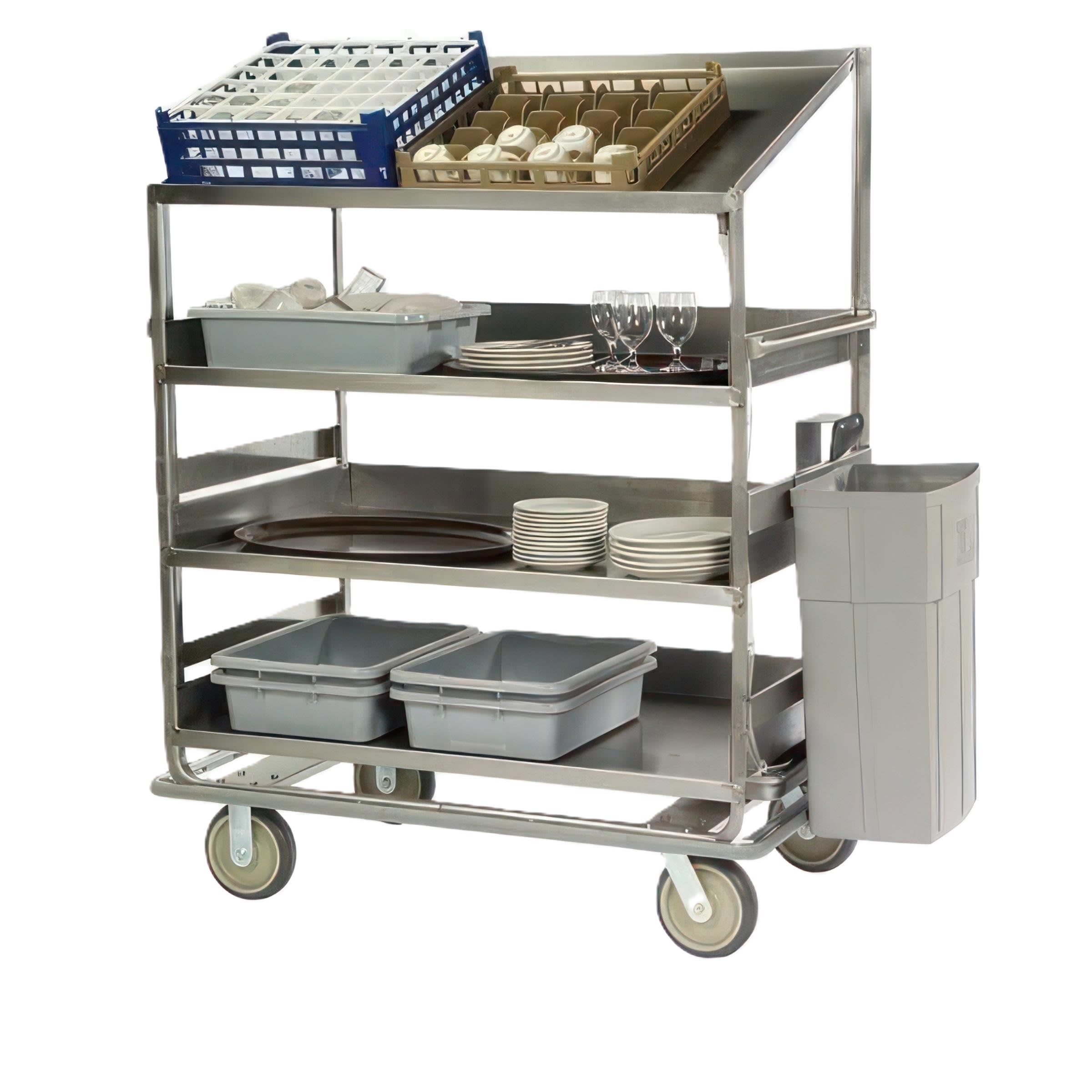 Lakeside Manufacturing B589 Soiled Dish Breakdown Cart with 3 Flat, 1 Angled 28 x 62-in. Shelves, 1,000-Lb. Capacity