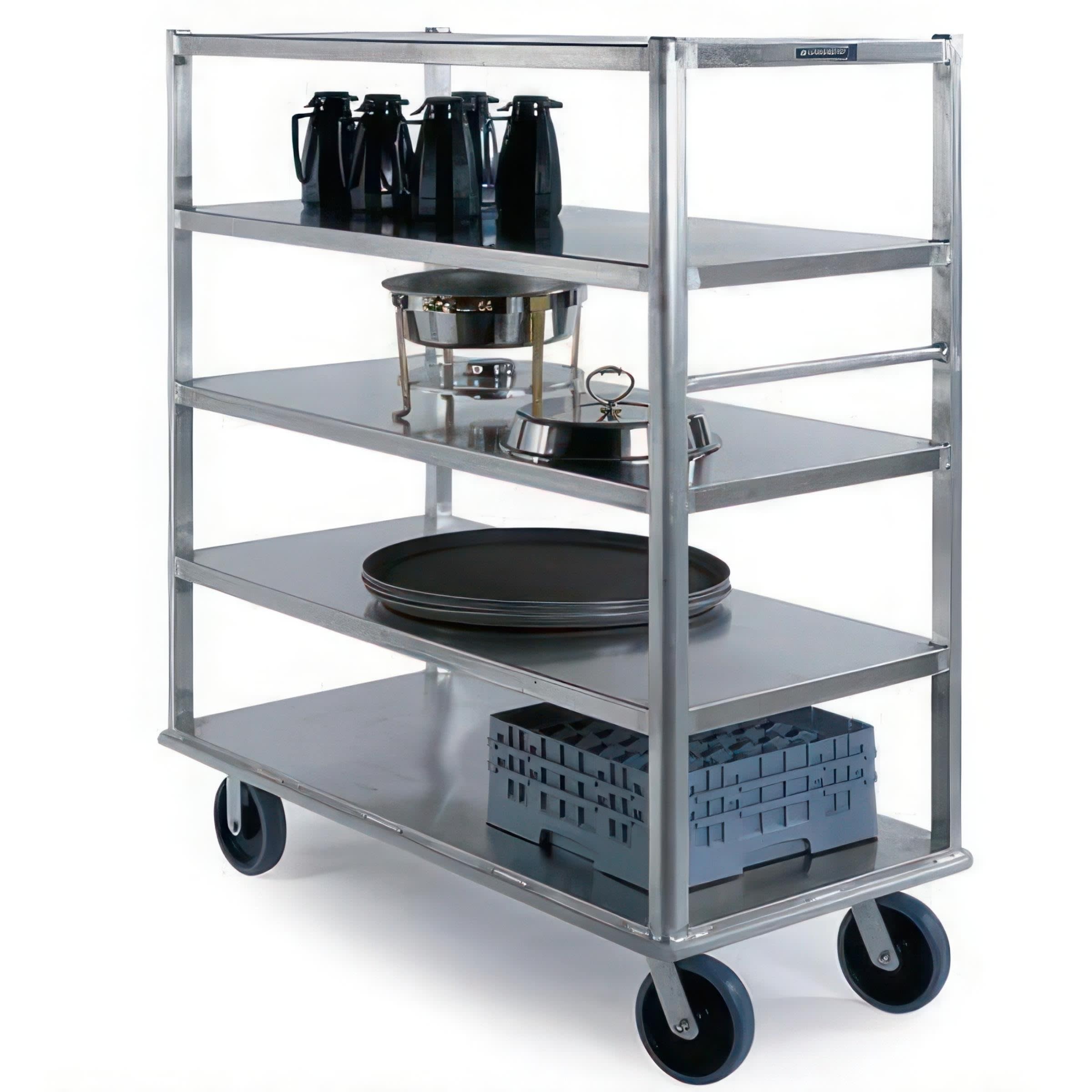 Lakeside Manufacturing 4596 Aluminum Queen Mary Banquet Cart with (5) 27 x 73-in Shelves and All Edges Turned Down, 2,500-Lb. Capacity