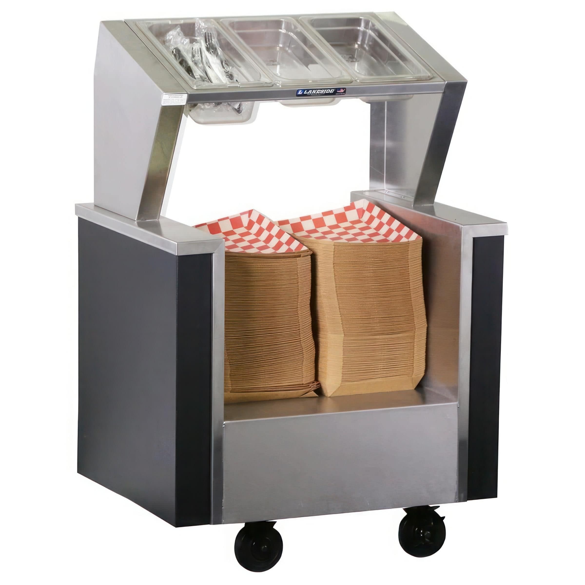 Lakeside Manufacturing 155043 Flex Prep Mobile Tray and Flatware Cart, (1) 12 x 20-in. Overhead Pan Holder, (1) 20 x 22-in. Shelf