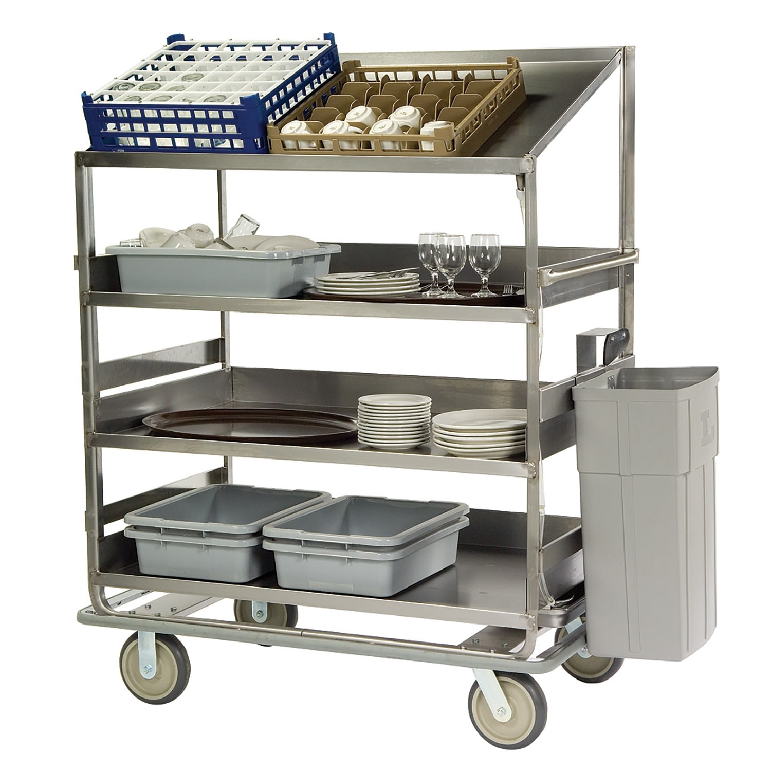 Lakeside Manufacturing B591 Soiled Dish Breakdown Cart with 3 Flat, 1 Angled 28 x 46-in. Shelves, 1,000-Lb. Capacity