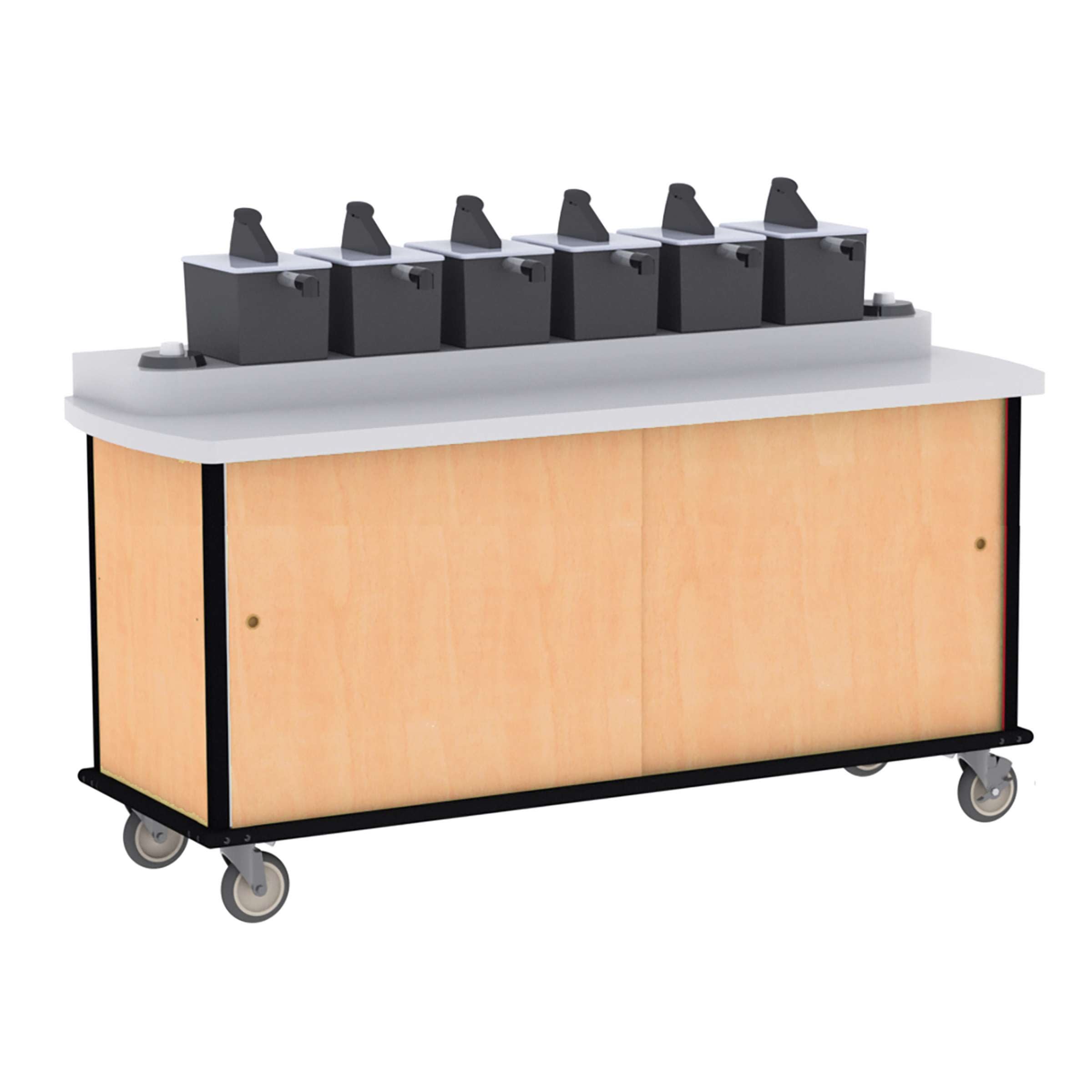 Lakeside Manufacturing 70530HRM Condi Mobile Express Cart, 36 1/2-in Counter Height with (6) Pump Dispensers, (2) Cup Dispenser, Hard Rock Maple Laminate Finish