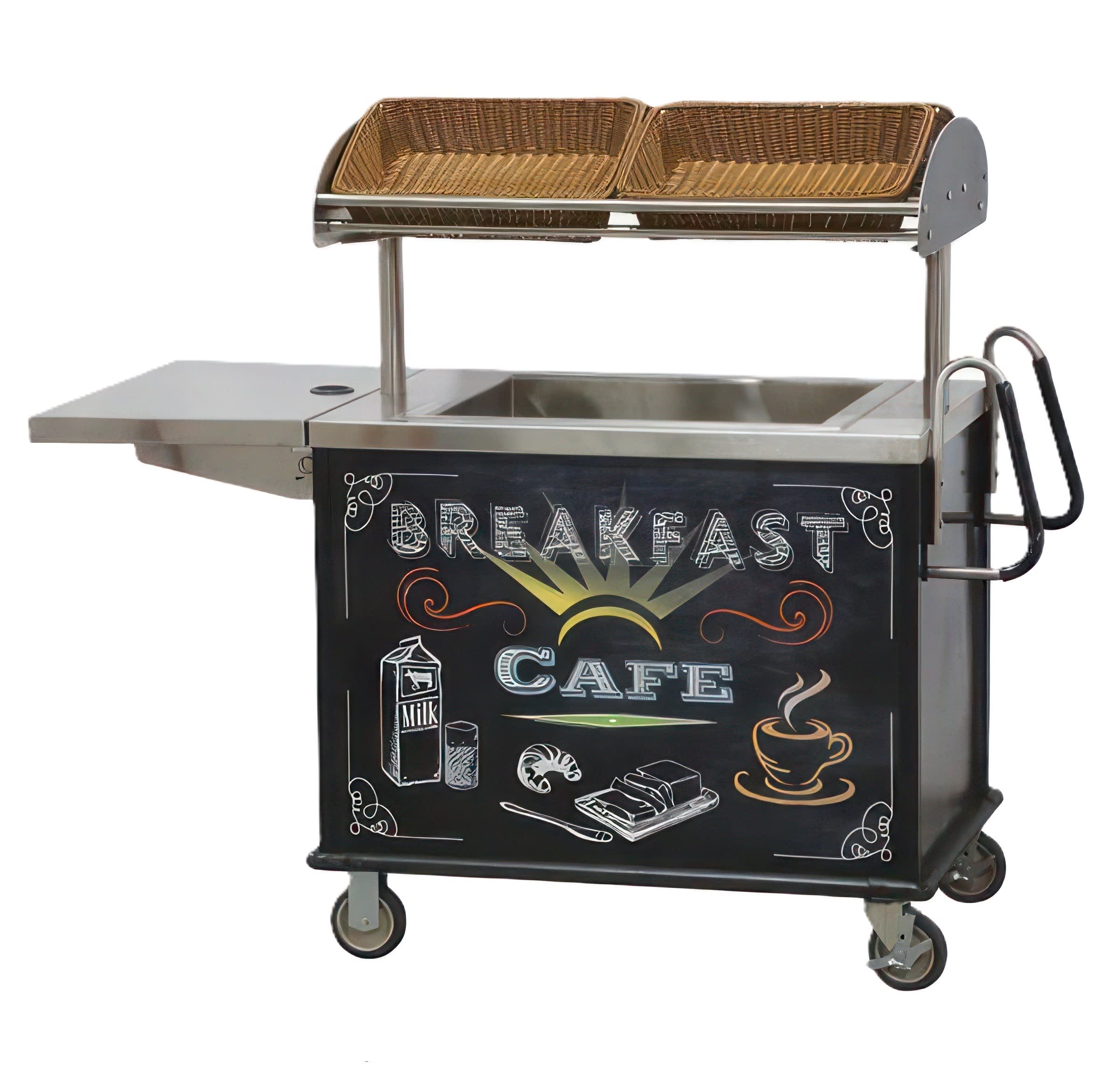 Lakeside Manufacturing 667 Double Sided Breakfast Cart with (4) Overhead Wicker Baskets and Insulated 20" x 38" Ice Bin, 26-3/4" x 38-3/4"