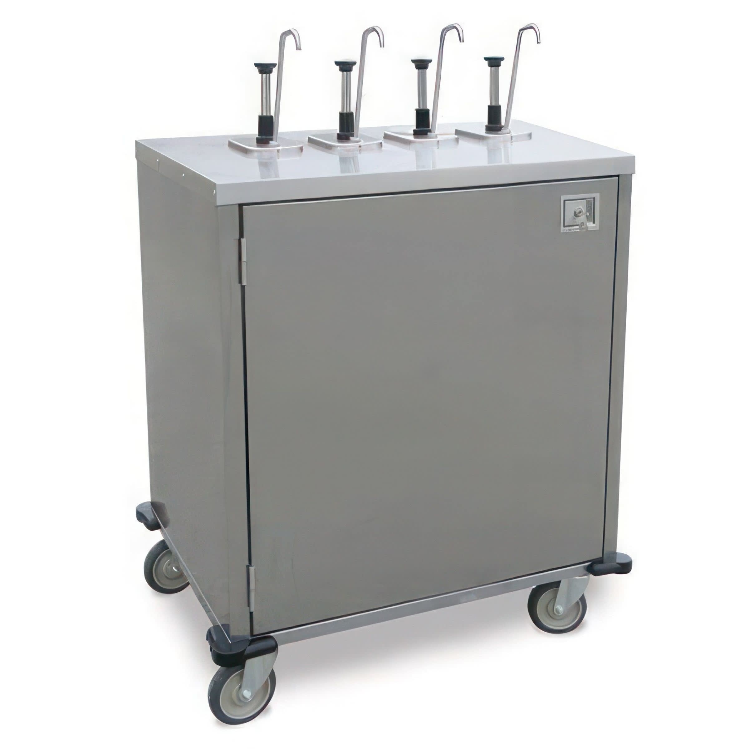 Lakeside Manufacturing 70221HRM E-Z Serve Mobile Condiment Cart, 39-in Tall Counter with (4) Flat Top Pumps, (2) Product Dispensers, Hard Rock Maple Laminate Finish