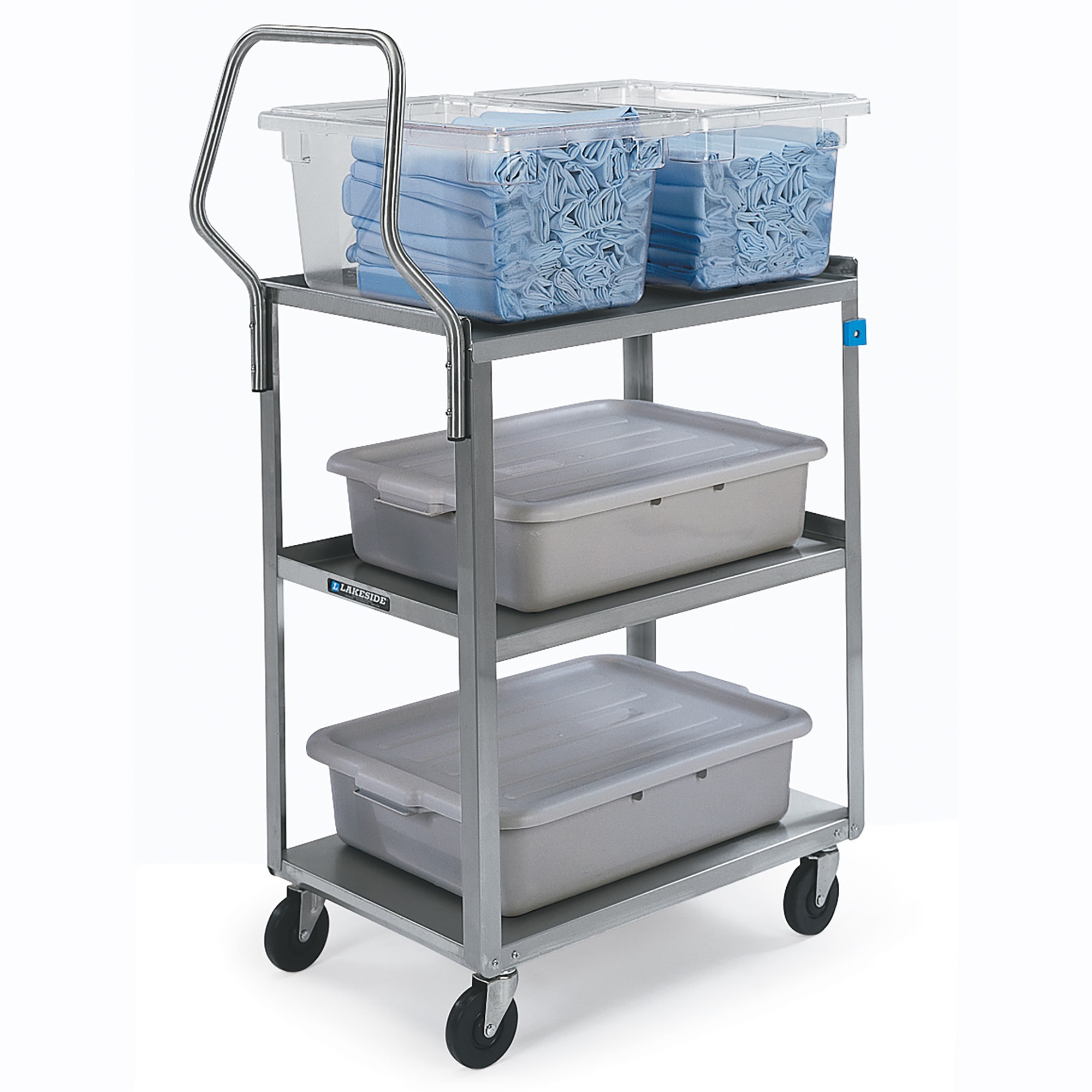Lakeside Manufacturing 4322 Handler Series Utility Cart with Ergonomic Handle, 3 Shelf: 18" x 27", 300-Lb. Capacity