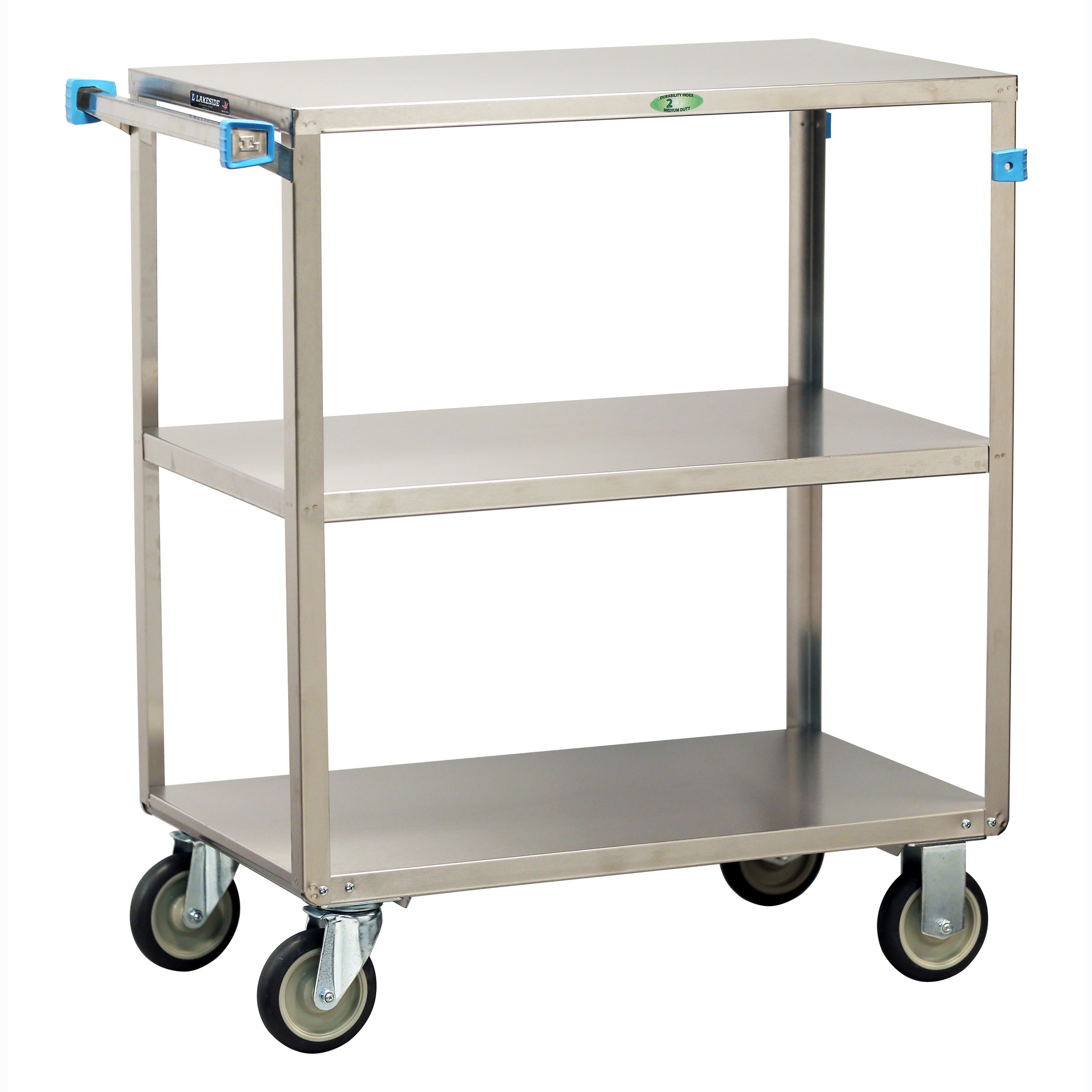 Lakeside Manufacturing 351 Multi-Shelf Cart, 3 Shelf: 18" x 31", All Edges Turned Down, 500-Lb. Capacity