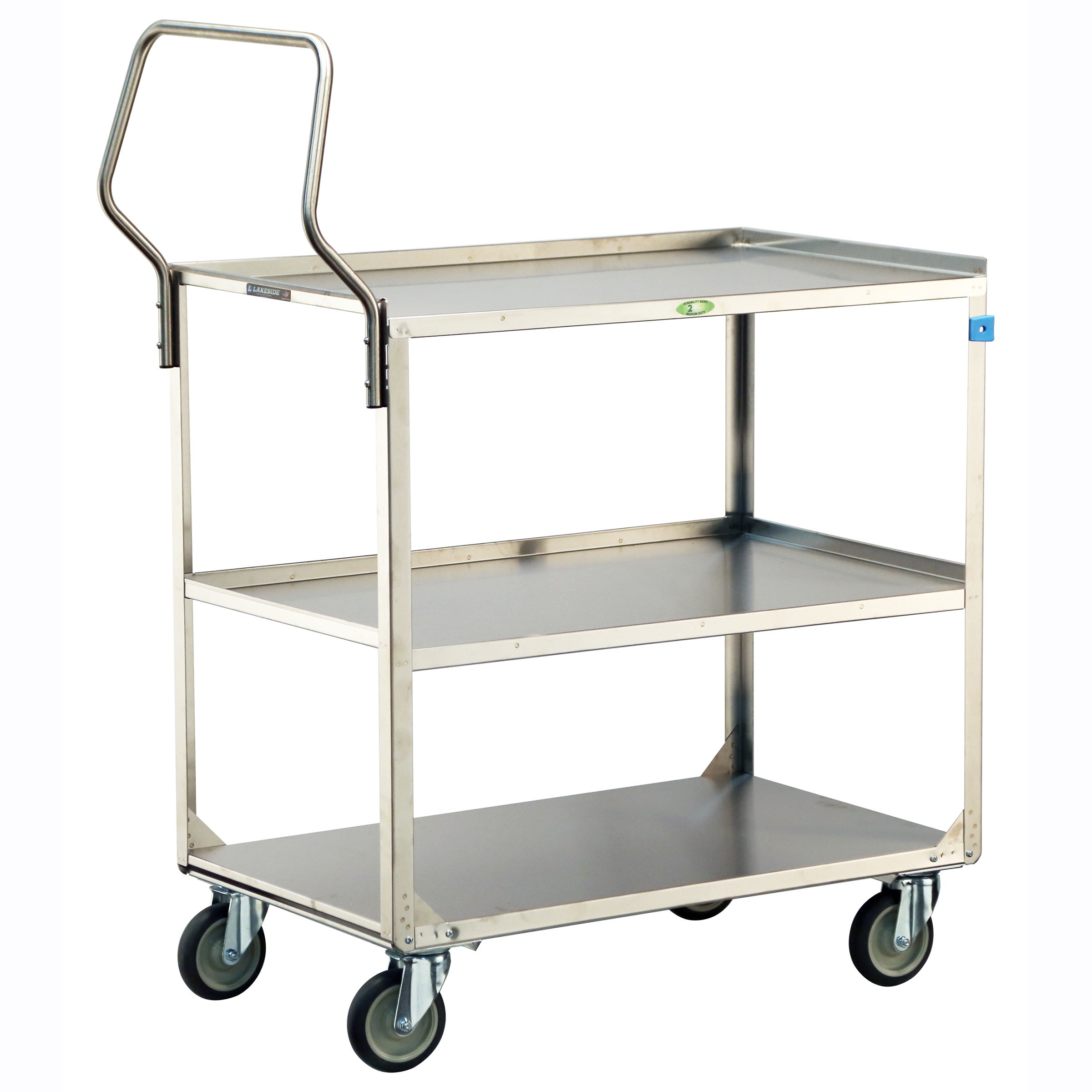 Lakeside Manufacturing 4444 Handler Series Utility Cart with Ergonomic Handle, 3 Shelf: 21" x 35", 500-Lb. Capacity
