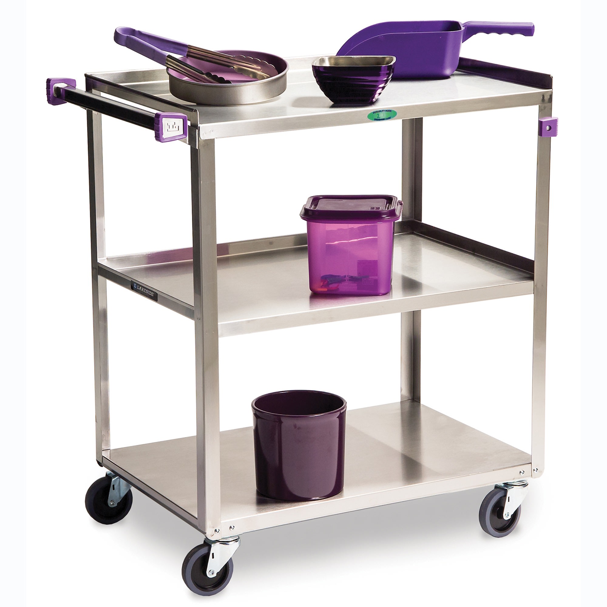 Lakeside Manufacturing 444A Stainless Steel Utility Cart, Allergen Awareness, 3 Shelf: 21" x 35", 500-Lb. Capacity