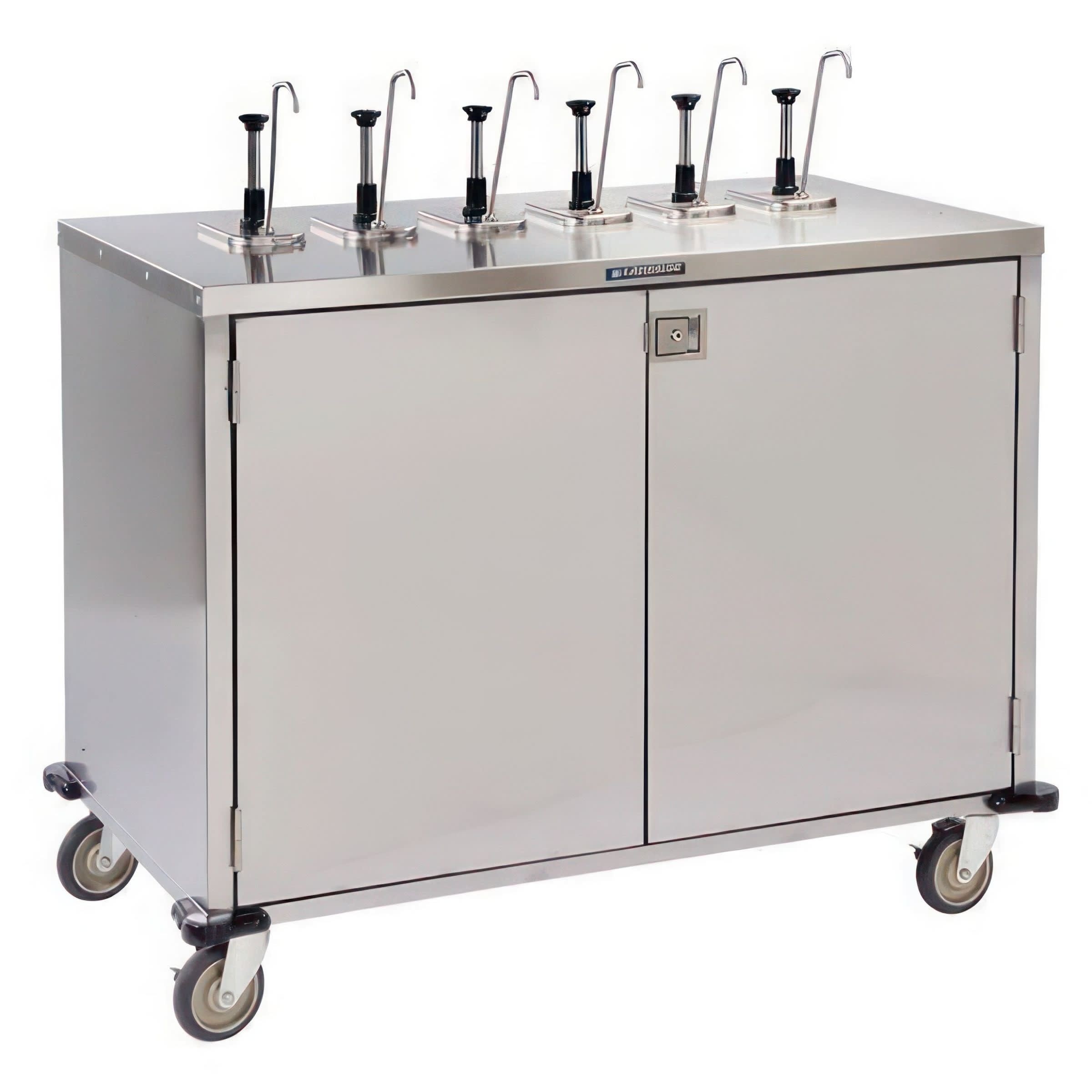 Lakeside Manufacturing 70211B E-Z Serve Mobile Condiment Cart, 39-in Tall Counter with (6) Flat Top Pumps, (3) Product Dispensers, Black Laminate Finish