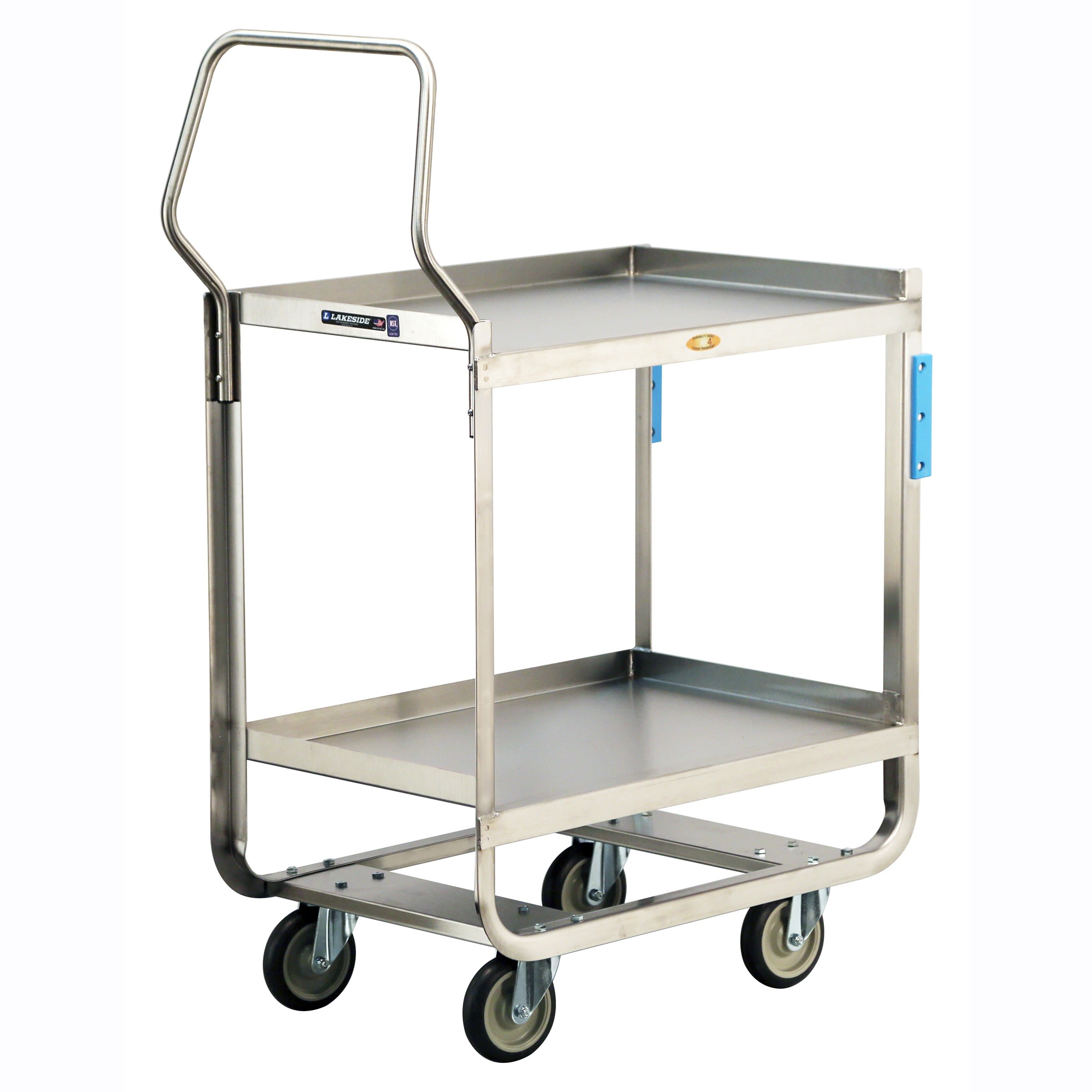 Lakeside Manufacturing 4938 Handler Series Utility Cart with Ergonomic Handle 2 Shelf: 18" x 27", 1000-Lb. Capacity