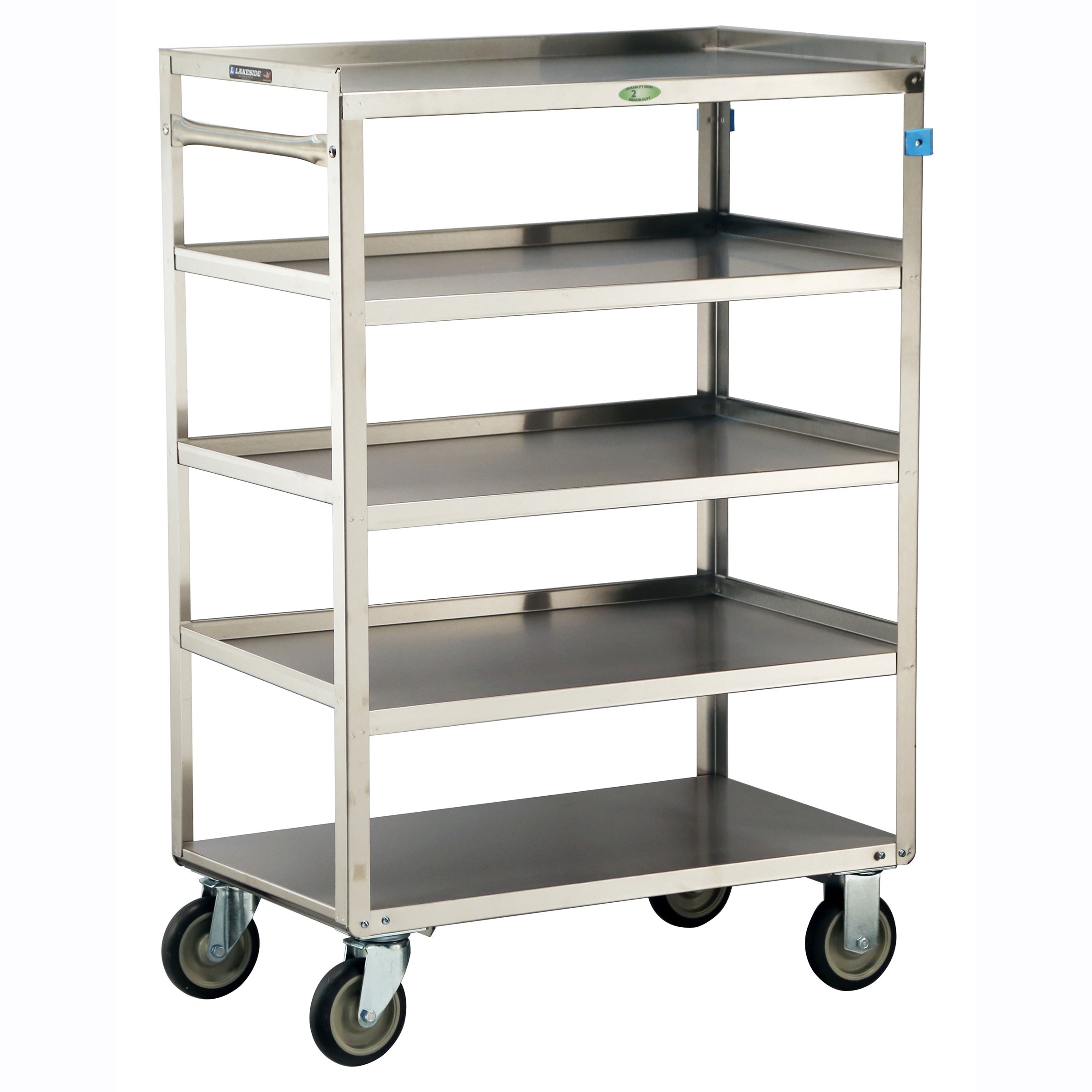 Lakeside Manufacturing 357 Multi-Shelf Cart with Recessed Handle, 5 Shelf: 18" x 31", 3 Edges Up, 1 Down, 500-Lb. Capacity