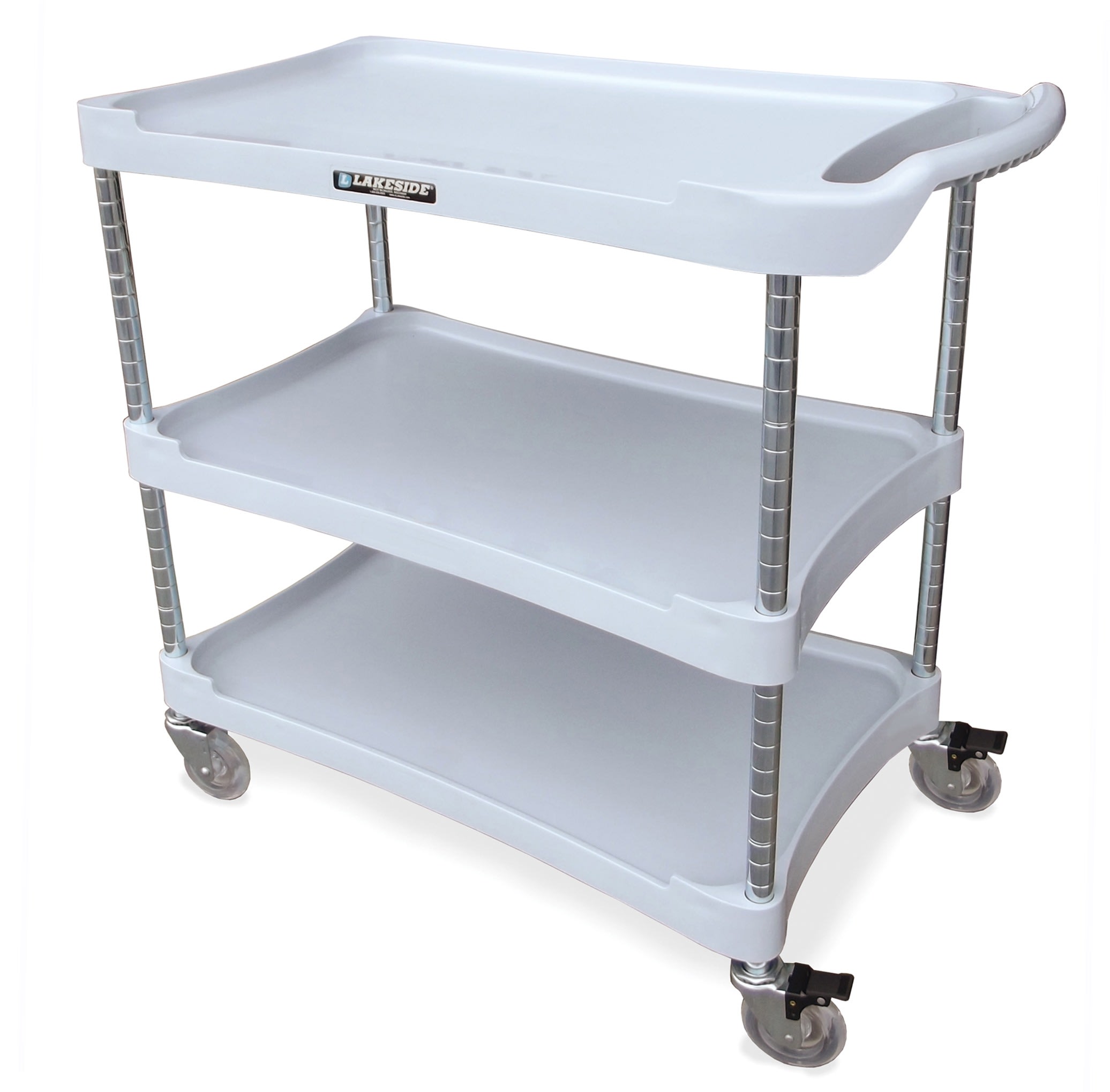 Lakeside Manufacturing 2509 Plastic Utility Cart with Adjustable Middle Shelf, White, 3 Shelf: 16-1/4" x 28-3/4", 300-Lb. Capacity