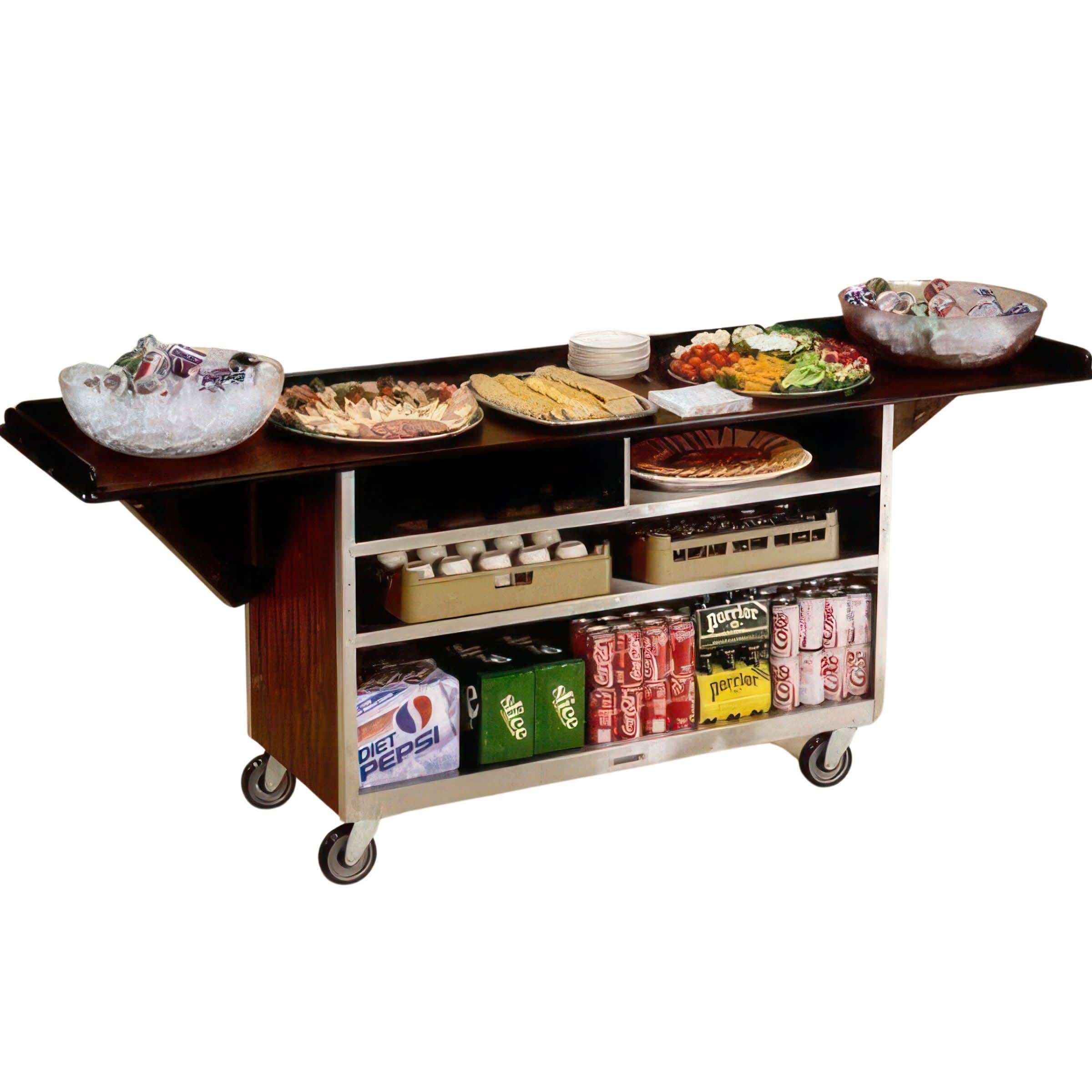 Lakeside Manufacturing 676B Beverage Service Cart, Enclosed, Drop Leaves, 3 Shelf: 21" x 50", Black Vinyl Finish