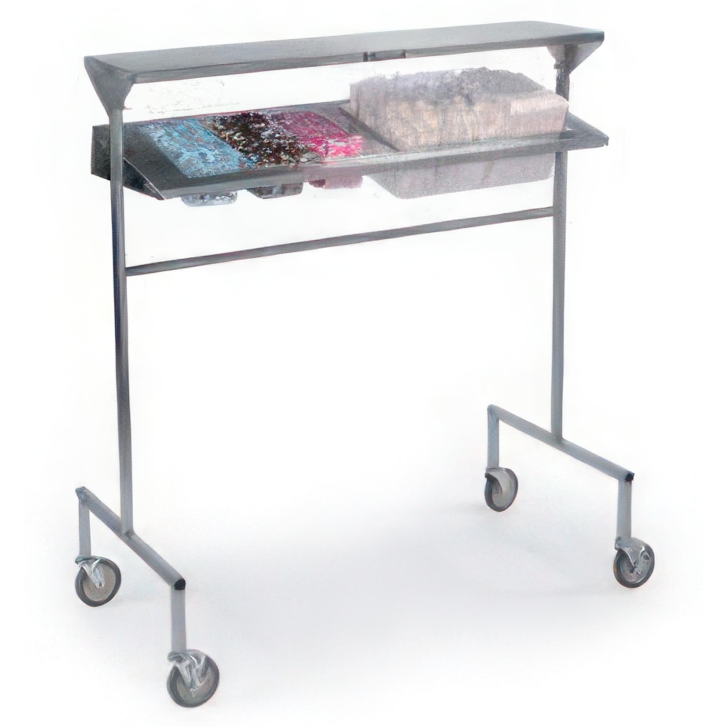 Lakeside Manufacturing 2600 Mobile Tray Starter Station with Solid Top Shelf and Angled Overshelf with Pan Cutouts, NSF